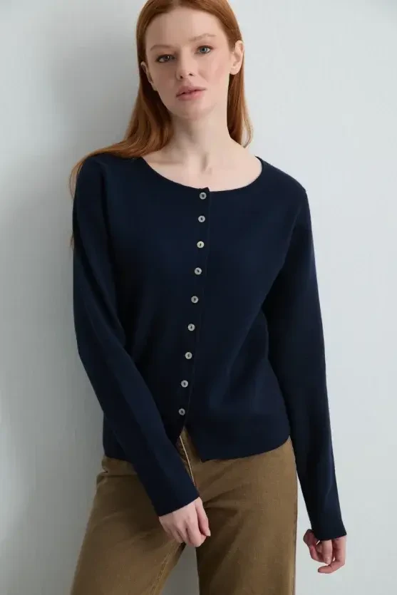 Viscose Knit Cardigan - Navy Blue - Gusto