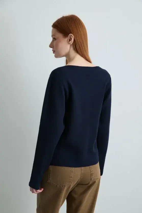 Viscose Knit Cardigan - Navy Blue - 5