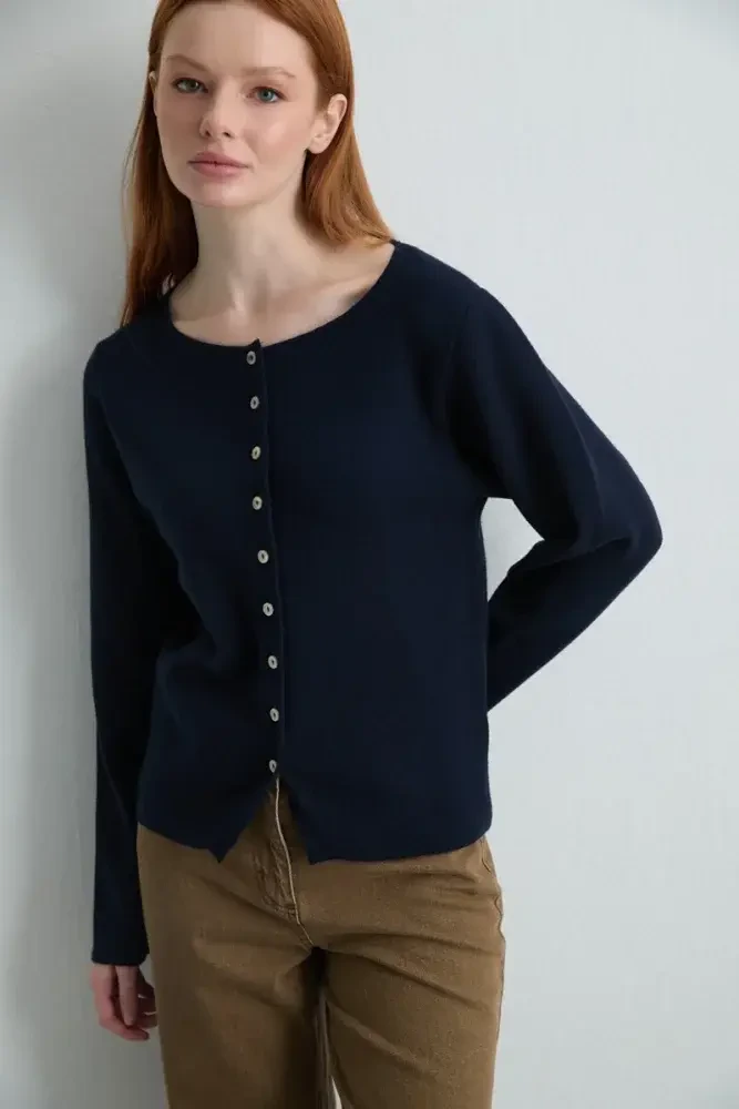 Viscose Knit Cardigan - Navy Blue Navy Blue