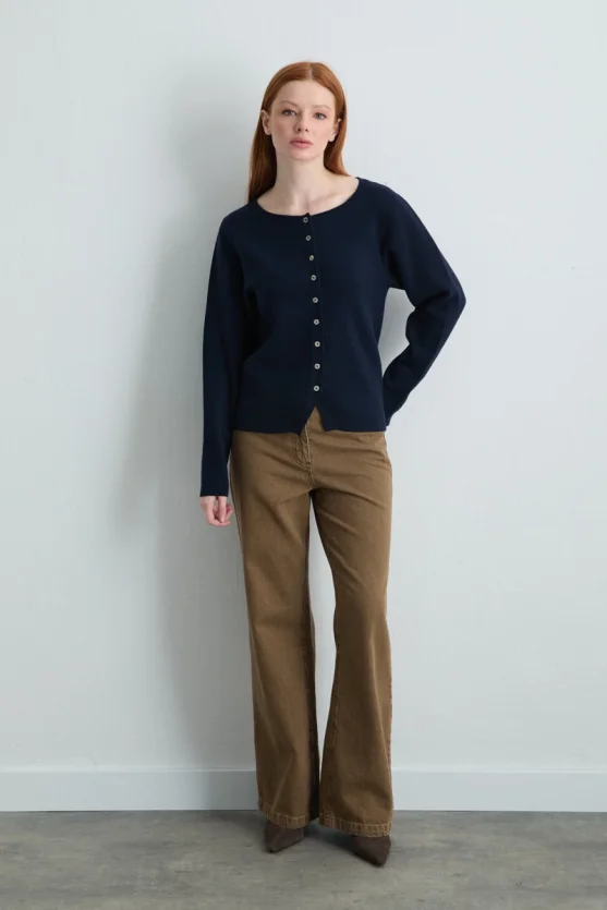 Viscose Knit Cardigan Navy Blue - 2