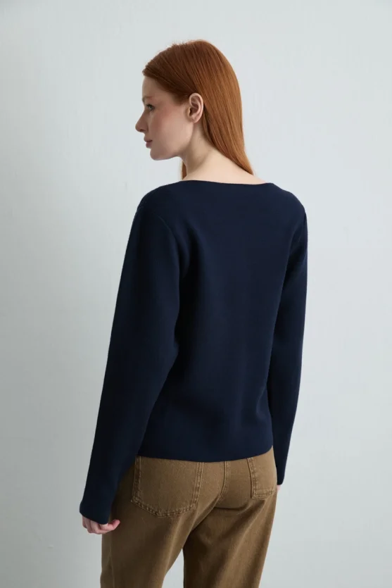 Viscose Knit Cardigan Navy Blue - 5