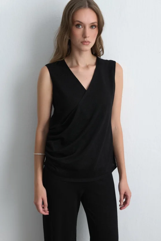 Viscose Knit Shimmer Blouse - Black - 3