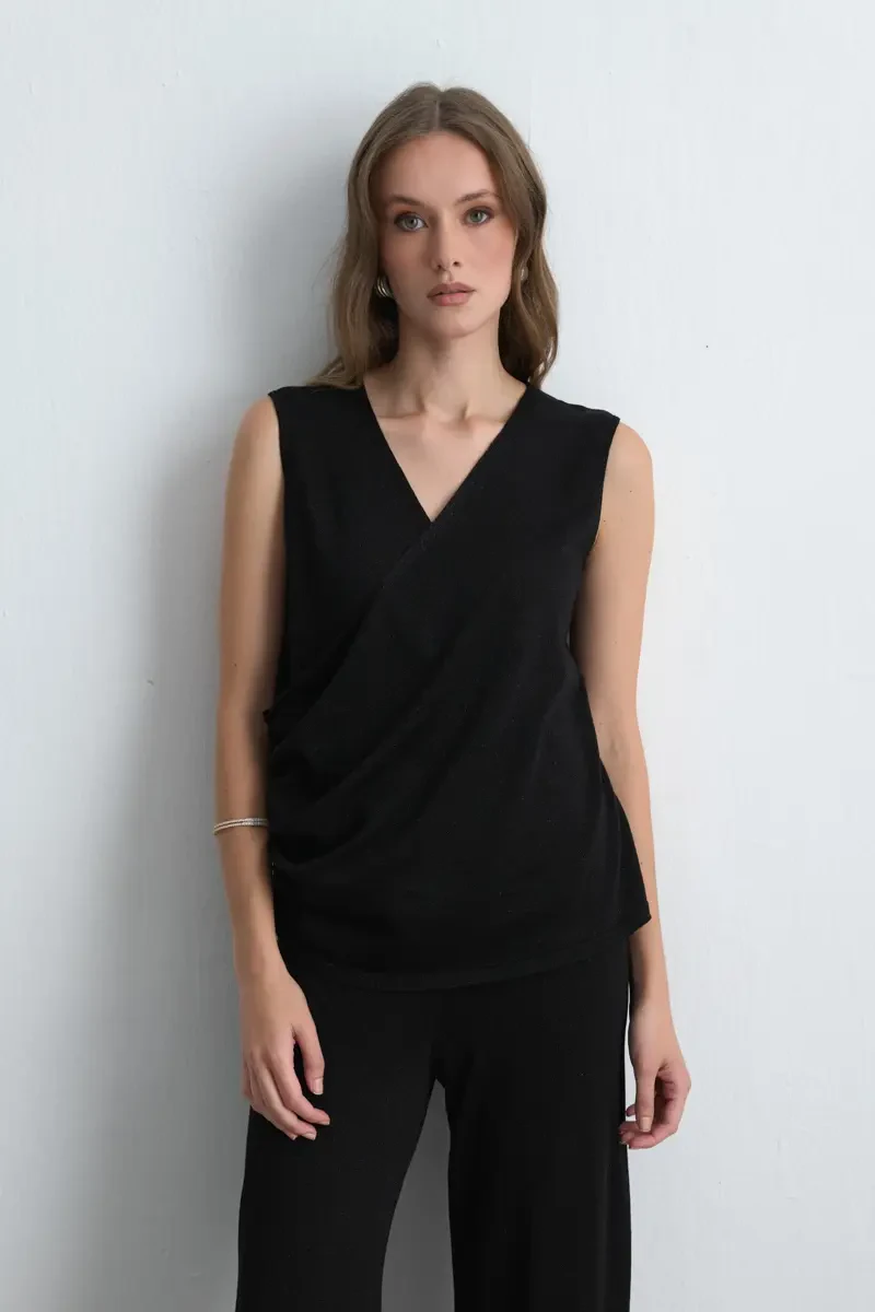 Viscose Knit Shimmer Blouse - Black