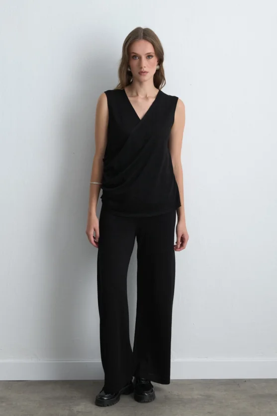 Viscose Knit Shimmer Blouse Black - 2