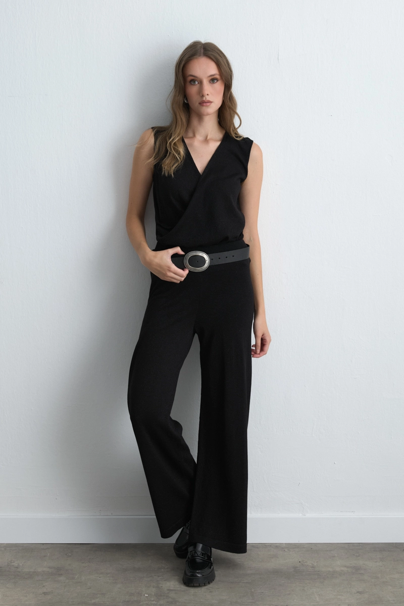 Viscose Knit Shimmer Pants Black - Gusto