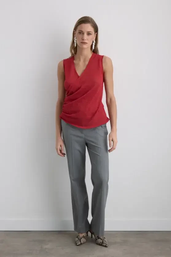 Viscose Knit Sparkly Blouse - Red - 2