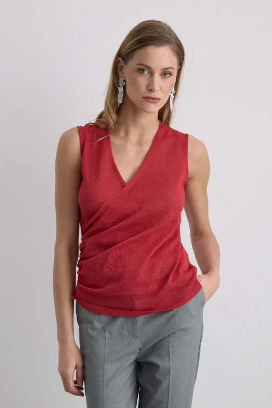 Viscose Knit Sparkly Blouse Red - Gusto
