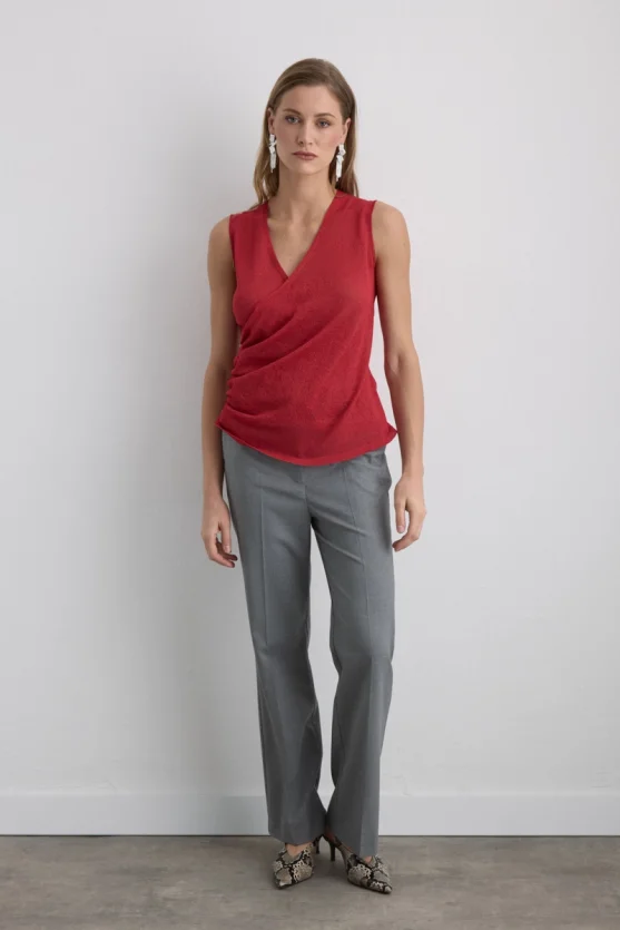 Viscose Knit Sparkly Blouse Red - 2