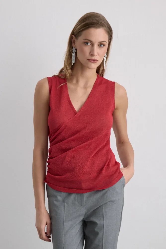Viscose Knit Sparkly Blouse Red Red