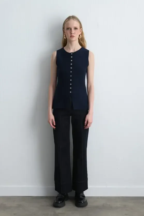 Viscose Knit Vest - Navy Blue - 6
