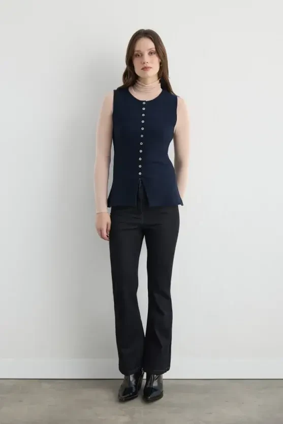 Viscose Knit Vest - Navy Blue - 2