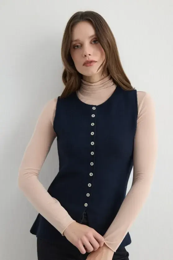 Viscose Knit Vest - Navy Blue - Gusto