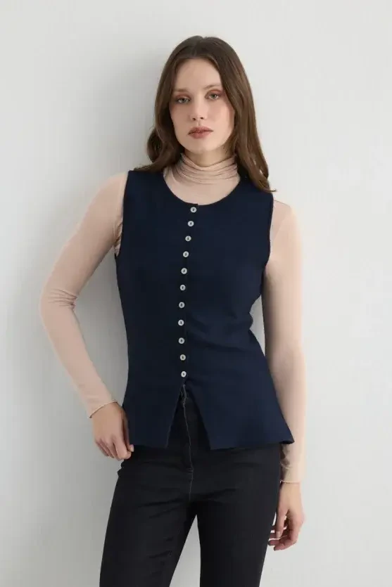 Viscose Knit Vest - Navy Blue - 4