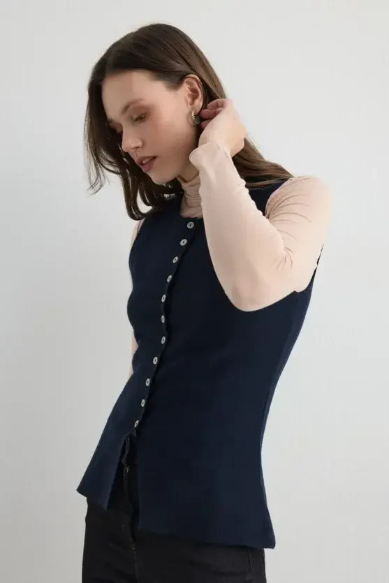 Viscose Knit Vest - Navy Blue - 5