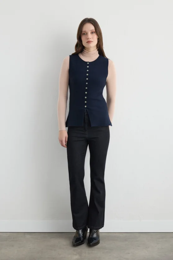 Viscose Knit Vest Navy Blue - 2