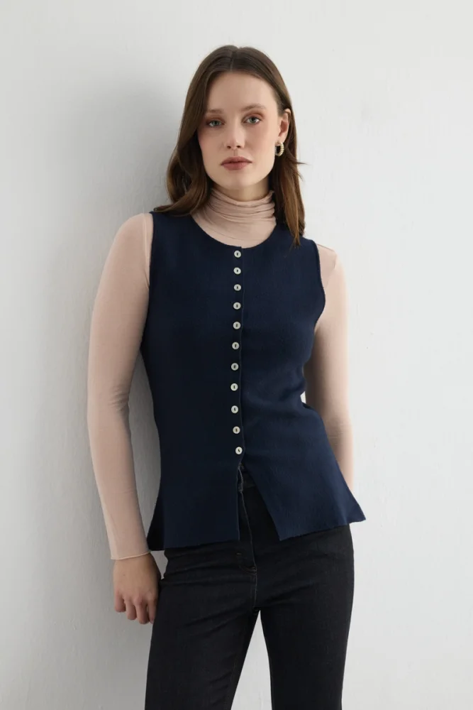 Viscose Knit Vest Navy Blue Navy Blue