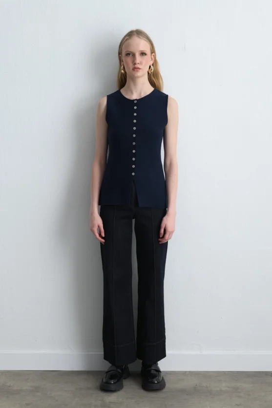 Viscose Knit Vest Navy Blue - 6