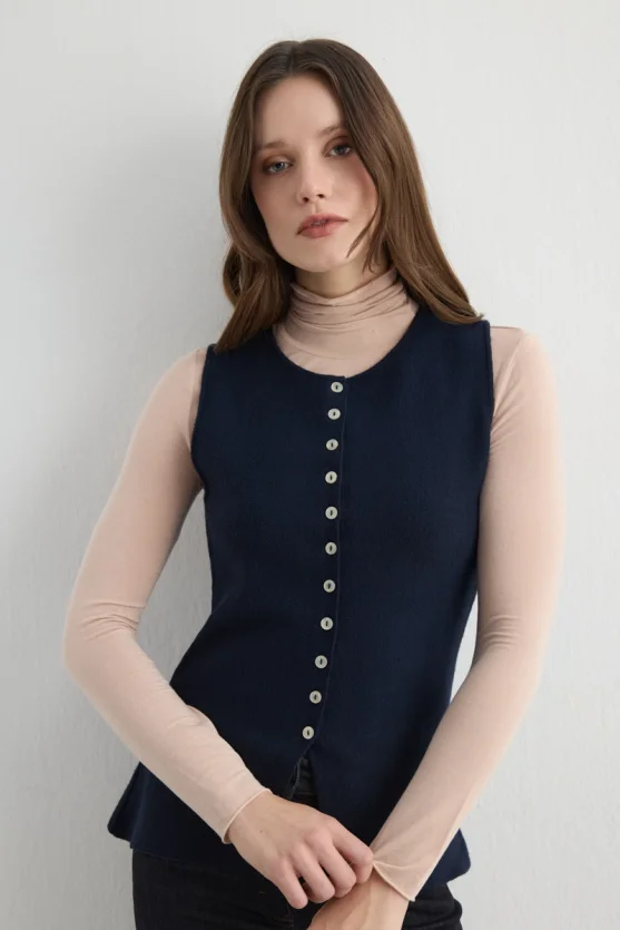 Viscose Knit Vest Navy Blue - Gusto