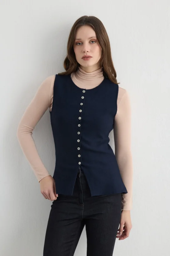 Viscose Knit Vest Navy Blue - 4