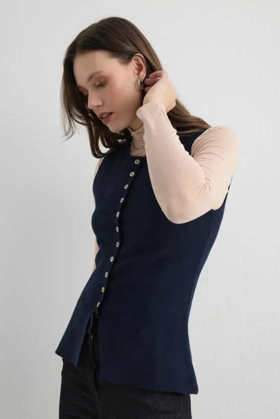 Viscose Knit Vest Navy Blue - Gusto