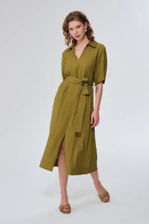 Viscose Long Dress - Green - 1