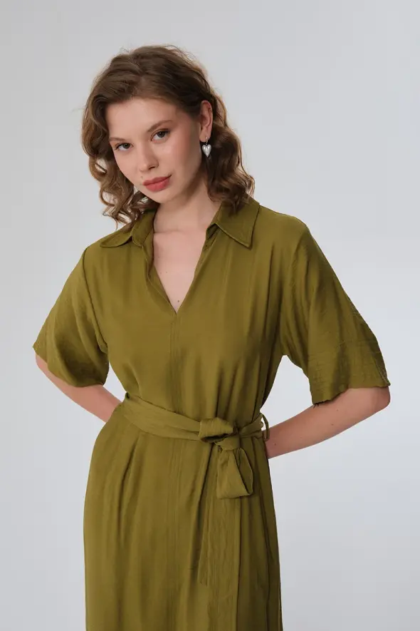 Viscose Long Dress - Green - 4