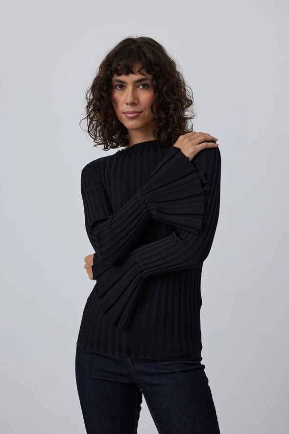 Viscose Rib Knitwear - Black - 1