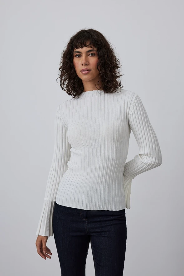 Viscose Rib Knitwear - Ecru - 2