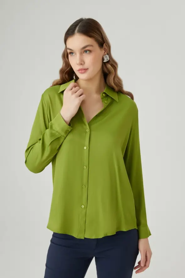 Viscose Satin Shirt - Green - 1