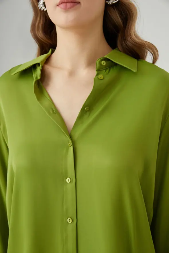 Viscose Satin Shirt - Green - 3