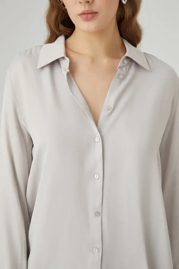 Viscose Satin Shirt - Grey - 4