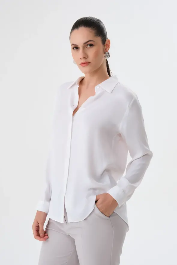 Viscose Satin Shirt - White - 2