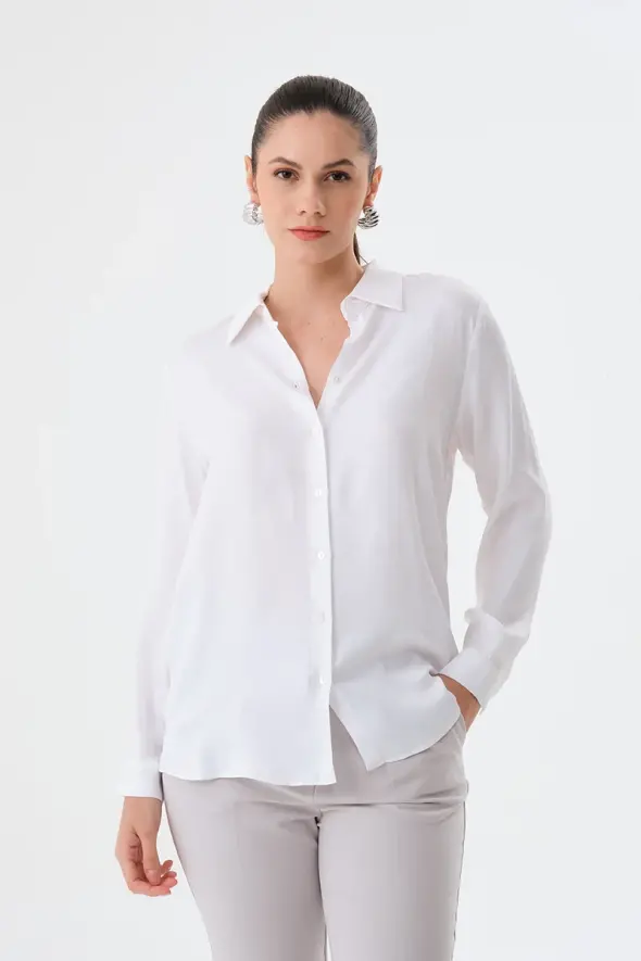 Viscose Satin Shirt - White - 1