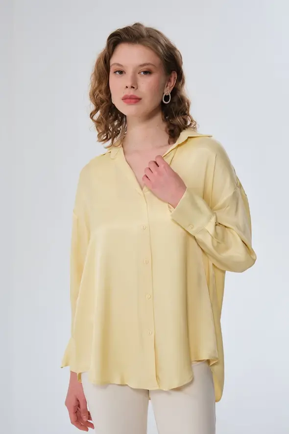 Viscose Satin Shirt - Yellow - 3