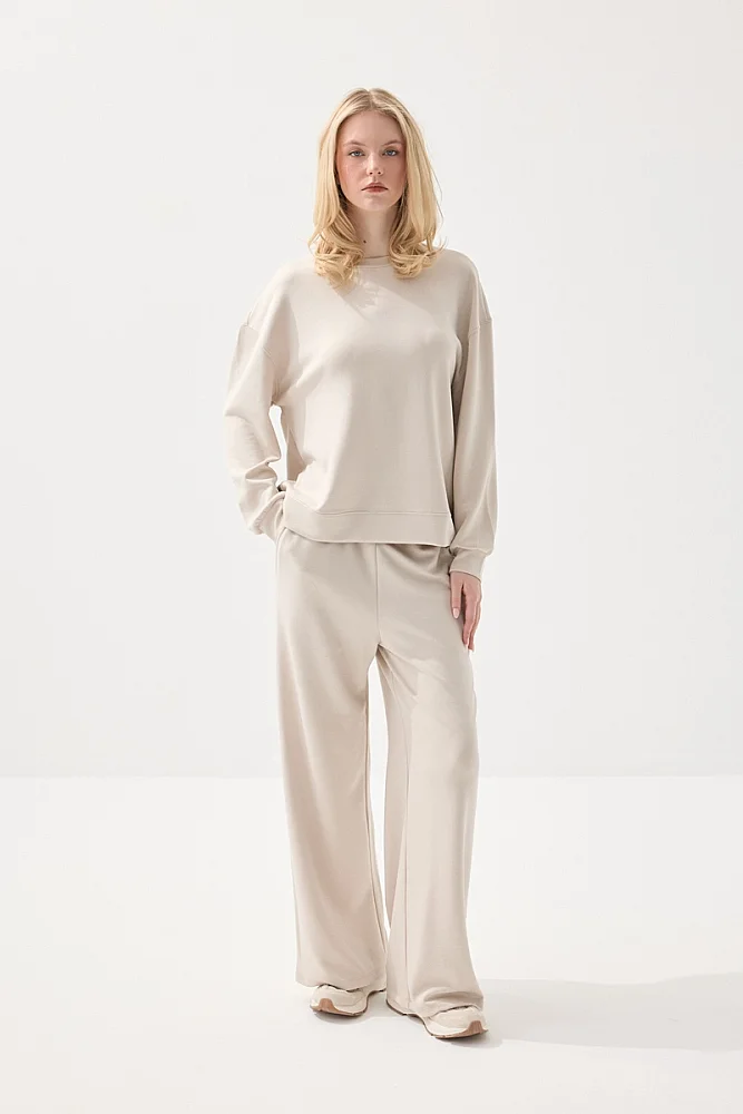 Viscose Wide Leg Sweatpants - Beige - Gusto