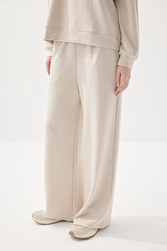 Viscose Wide Leg Sweatpants - Beige - Gusto