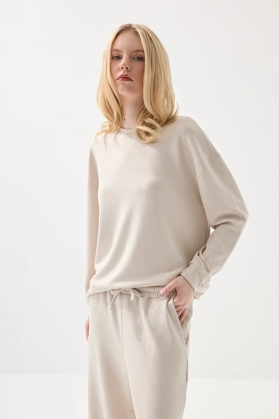 Viscose Wide Leg Sweatpants - Beige - Gusto