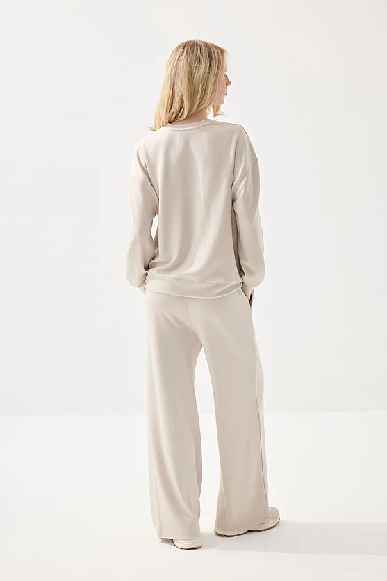 Viscose Wide Leg Sweatpants - Beige - 7