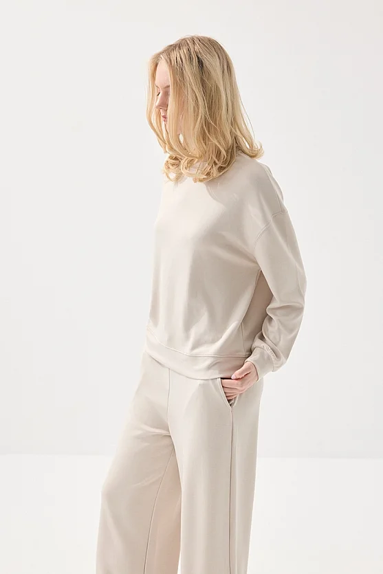 Viscose Wide Leg Sweatpants - Beige - 6