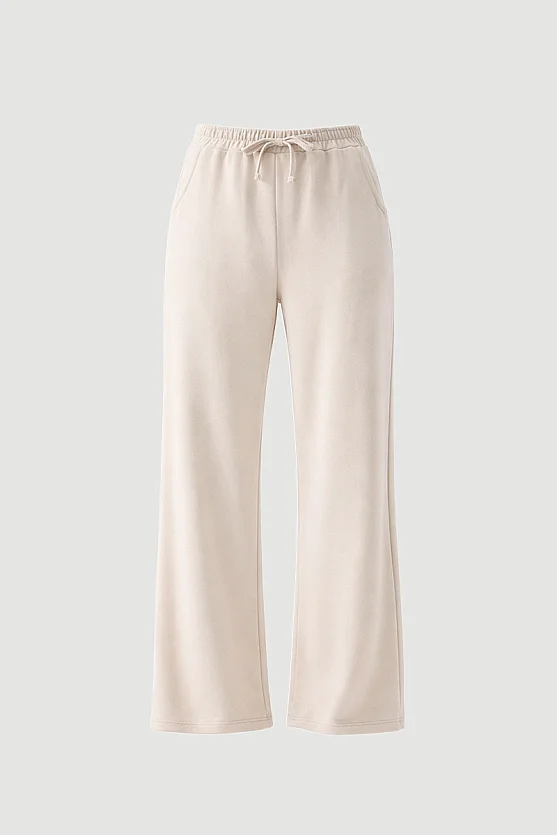 Viscose Wide Leg Sweatpants - Beige - 8