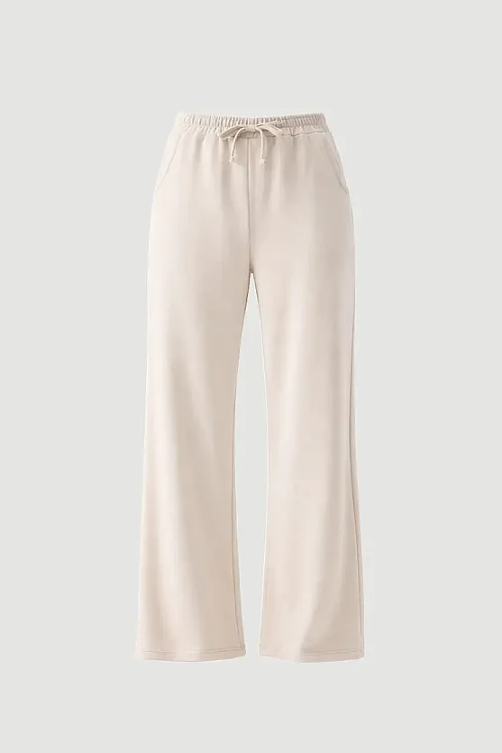 Viscose Wide Leg Sweatpants - Beige - 8