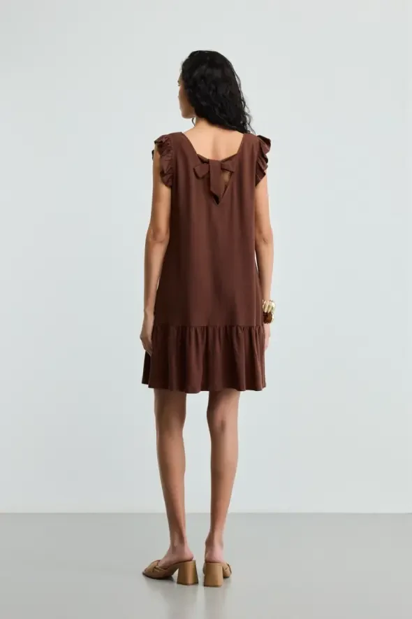 Voluminous Linen Dress - Brown - 5