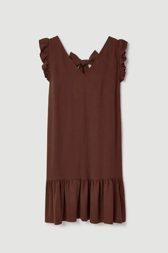 Voluminous Linen Dress - Brown - 6