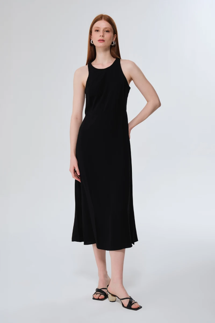 Waist Fitted Long Dress - Black Black