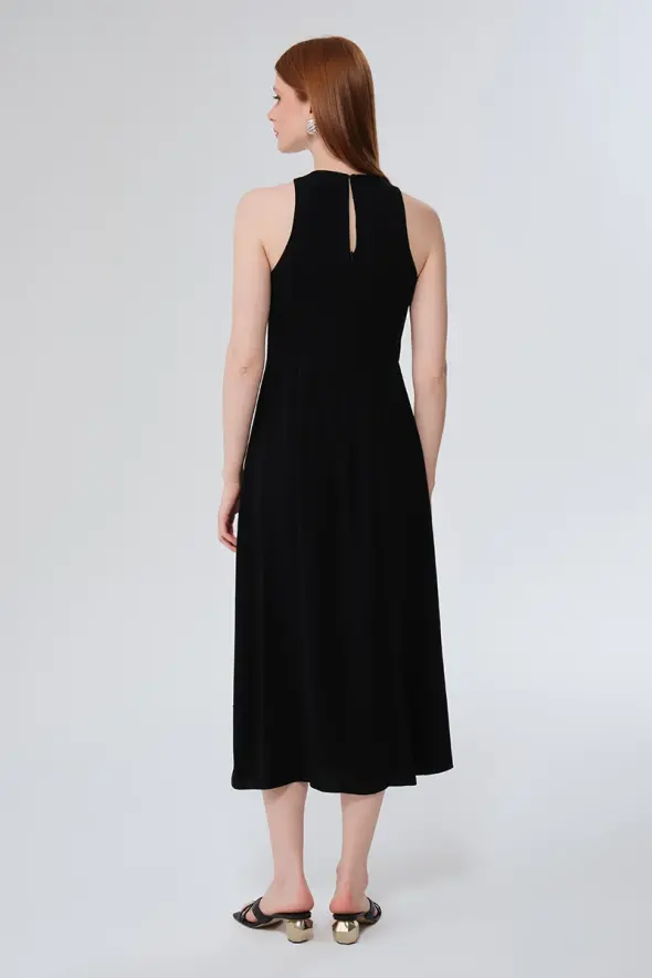 Waist Fitted Long Dress - Black - 6