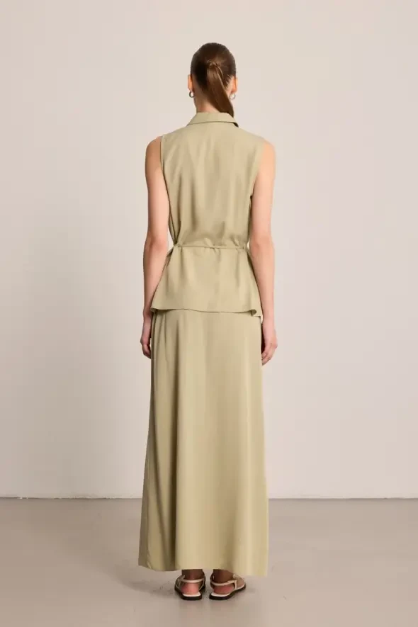 Waist Rope Belted Tencel Blouse - Green - 5