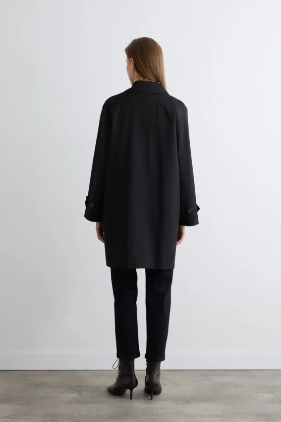 Water-Repellent Relaxed Fit Trench Coat - Black - 7