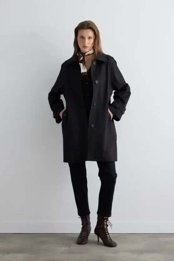 Water-Repellent Relaxed Fit Trench Coat - Black - 4