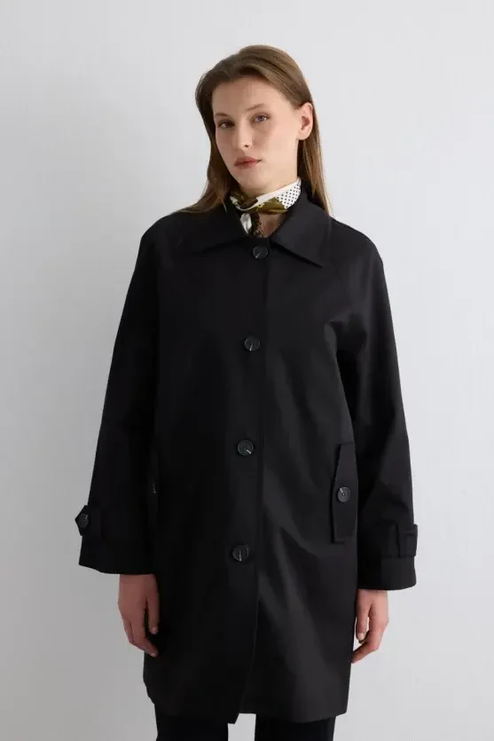 Water-Repellent Relaxed Fit Trench Coat - Black - 5