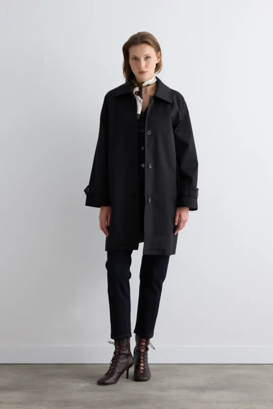 Water Repellent Relaxed Fit Trench Coat Black - 3